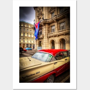 Red And Cream Car, In Havana, Consulado, Cuba Posters and Art